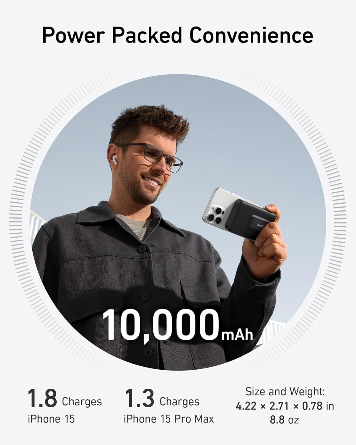 Vanjska bežična baterija Anker MagGo, 10000mAh, 27W, PD + FQI, 1 x QI - 1 x USB-C, Crna A1654011