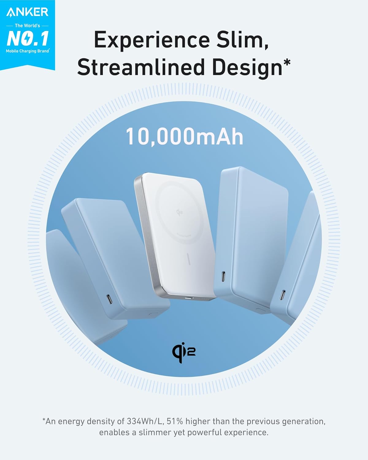 Vanjska bežična baterija Anker MagGo Slim, 10000mAh, 30W, PD + FQI, 1 x QI - 1 x USB-C, Bijela A1664H21