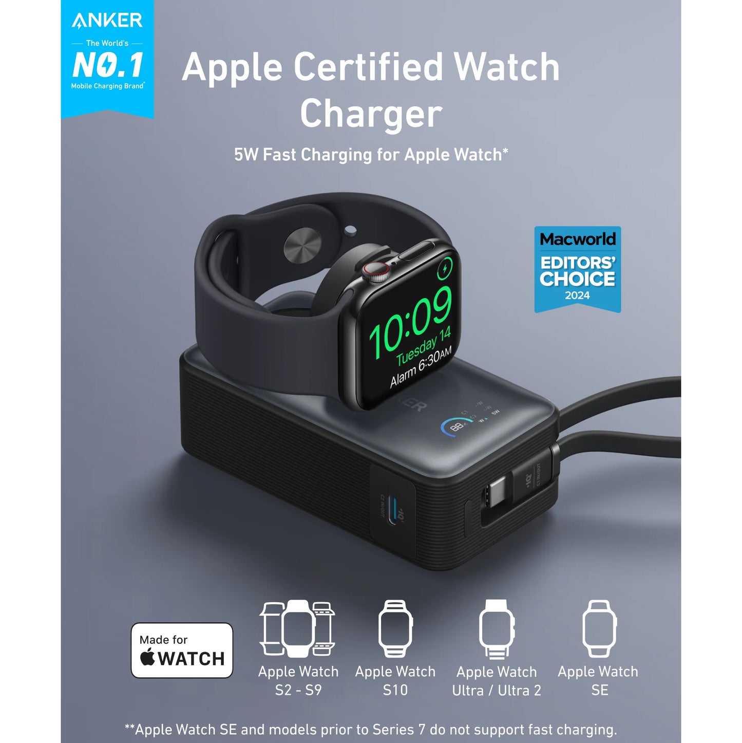 Vanjska bežična baterija Anker MagGo, 10000mAh, 35W, PD + QI, 1 x QI - 2 x USB-C, Crna A1657H11