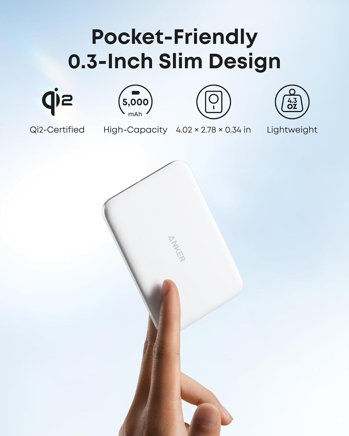 Vanjska bežična baterija Anker Nano, 5000mAh, 20W, PD + FQI, 1 x QI - 1 x USB-C, Bijela A1665H21