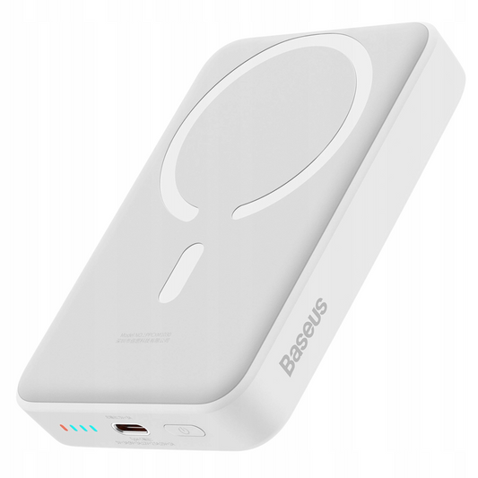 Vanjska bežična baterija Baseus Magnetic Mini, 10000mAh, 30W, PD + FQI, 1 x QI - 1 x USB-C, Bijela PPCX110202