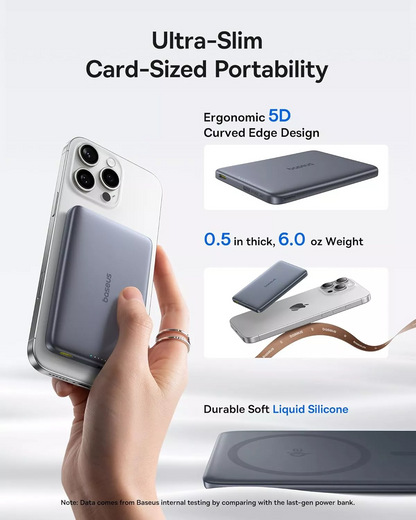 Vanjska bežična baterija Baseus PicoGo AM41, 10000mAh, 27W, PD + FQI, 1 x QI - 1 x USB-C, Siva E0027200