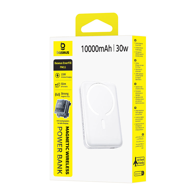 Bežična vanjska baterija Baseus EnerFill FM11, 10000mAh, 30W, PD + FQI, 1 x QI - 1 x USB-C, Bijela