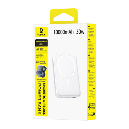 Bežična vanjska baterija Baseus EnerFill FM11, 10000mAh, 30W, PD + FQI, 1 x QI - 1 x USB-C, Bijela