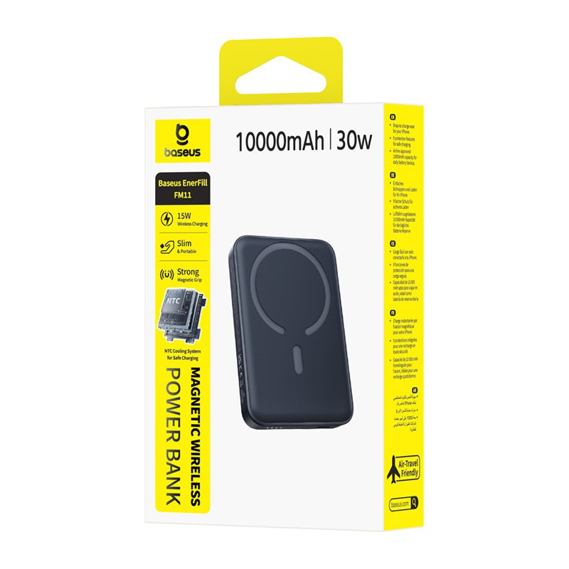 Bežična vanjska baterija Baseus EnerFill FM11, 10000mAh, 30W, PD + FQI, 1 x QI - 1 x USB-C, Crna