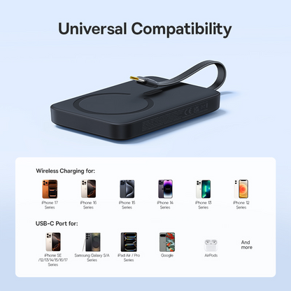 Bežična vanjska baterija Baseus EnerFill FM11, 10000 mAh, 30 W, PD + FQI, 1 × QI – 2 × USB-C, crna E0028904