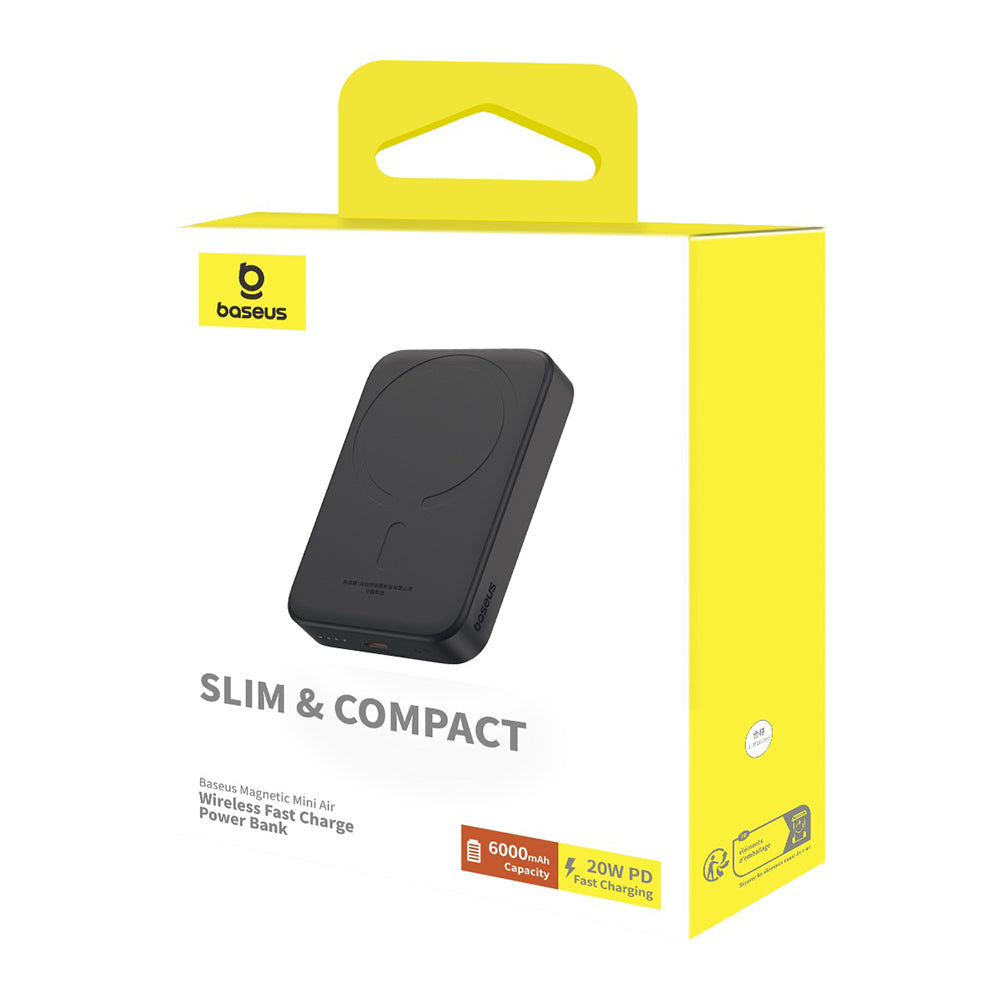 Vanjska bežična baterija Baseus Mini Air, 6000mAh, 20W, PD + FQI, 1 x QI - 1 x USB-C, Crna P10059002113-00