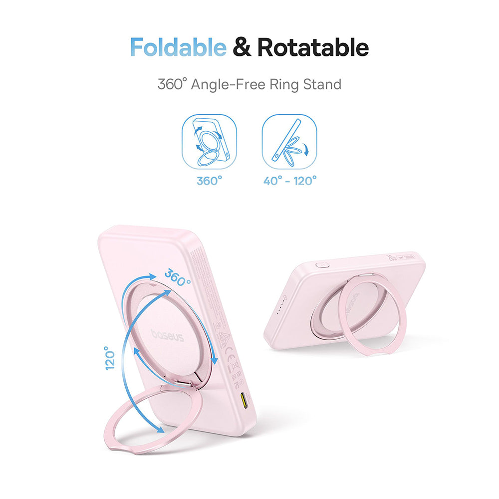 Vanjska bežična baterija Baseus PicoGo, 5000mAh, 20W, PD + FQI, 1 x QI - 1 x USB-C, Roza P10076800413-00