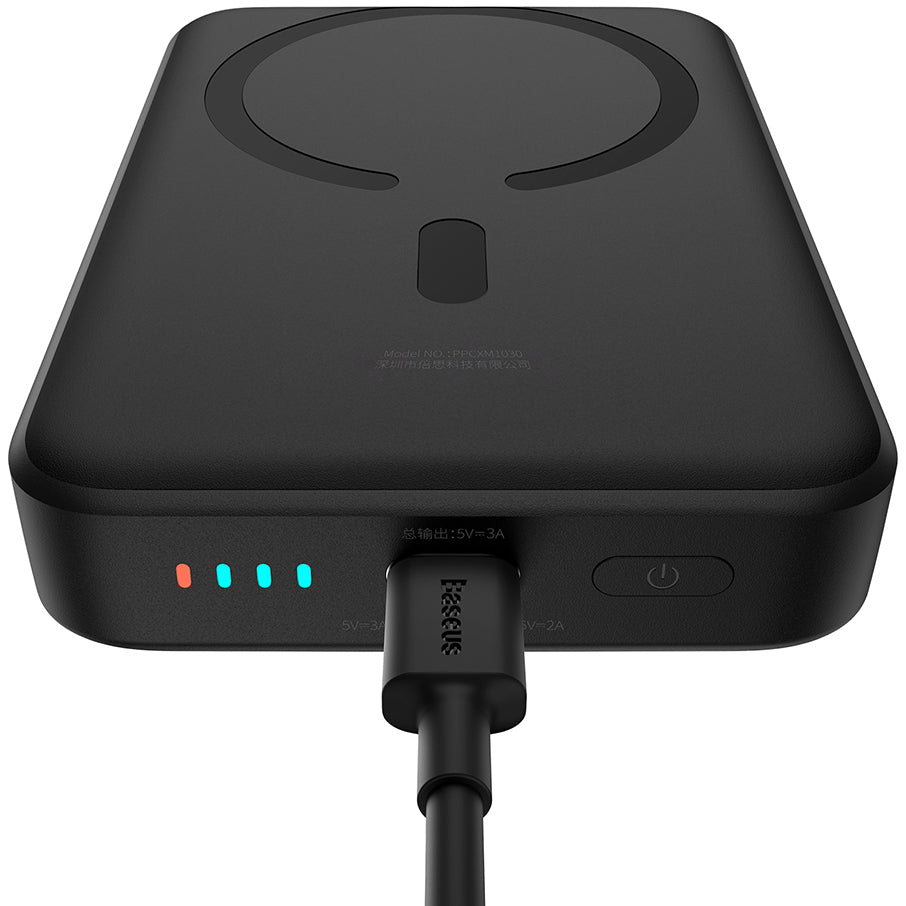 Vanjska baterija bežična Baseus Magnetic Mini, 10000mAh, 30W, PD + FQI, 1 x QI - 1 x USB-C, crna PPCX110201