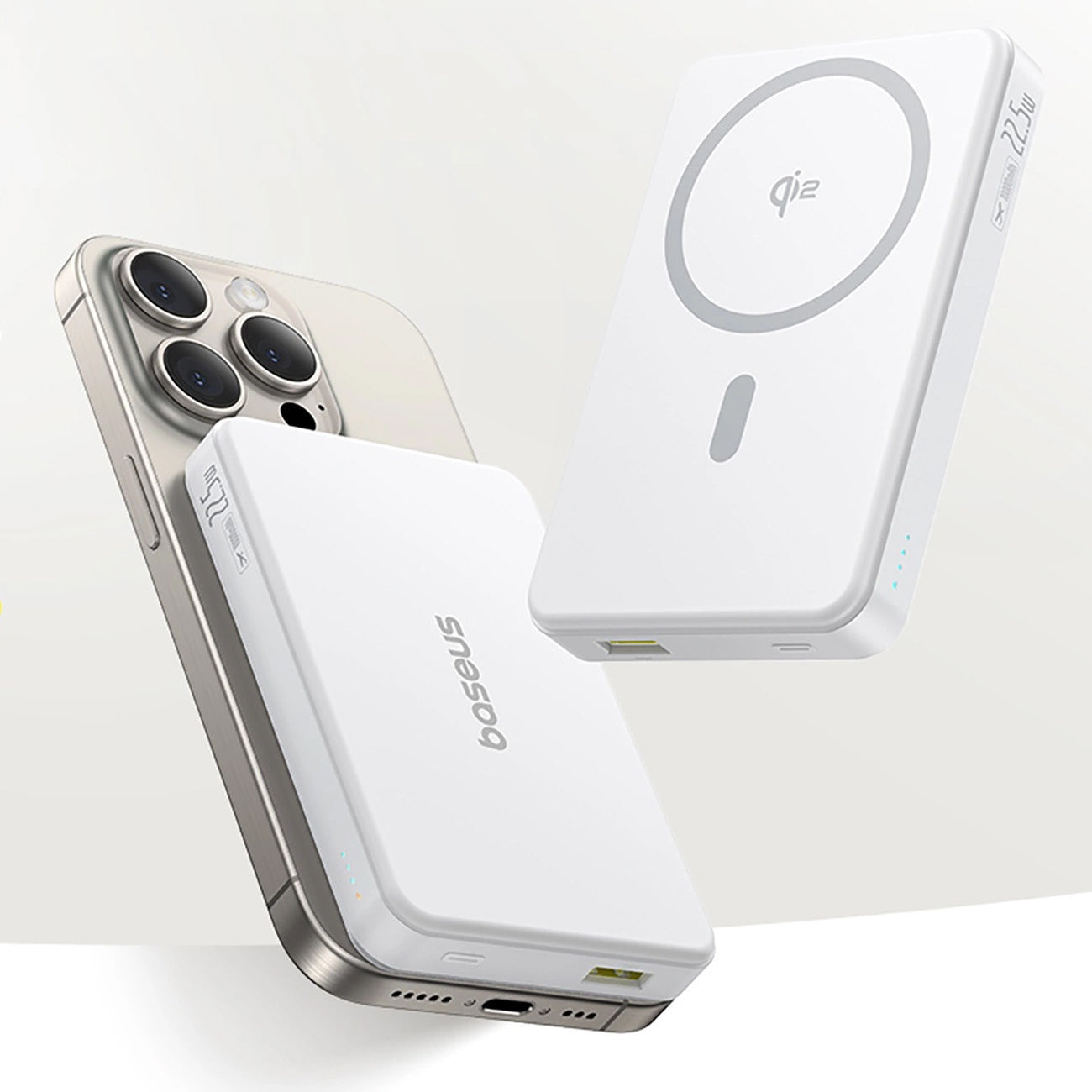 Vanjska bežična baterija Baseus Airpow2 Qi2, 10000mAh, 22.5W, QC + PD + FQI, 1 x QI - 1 x USB-A - 1 x USB-C, Bijela P10080000213-00