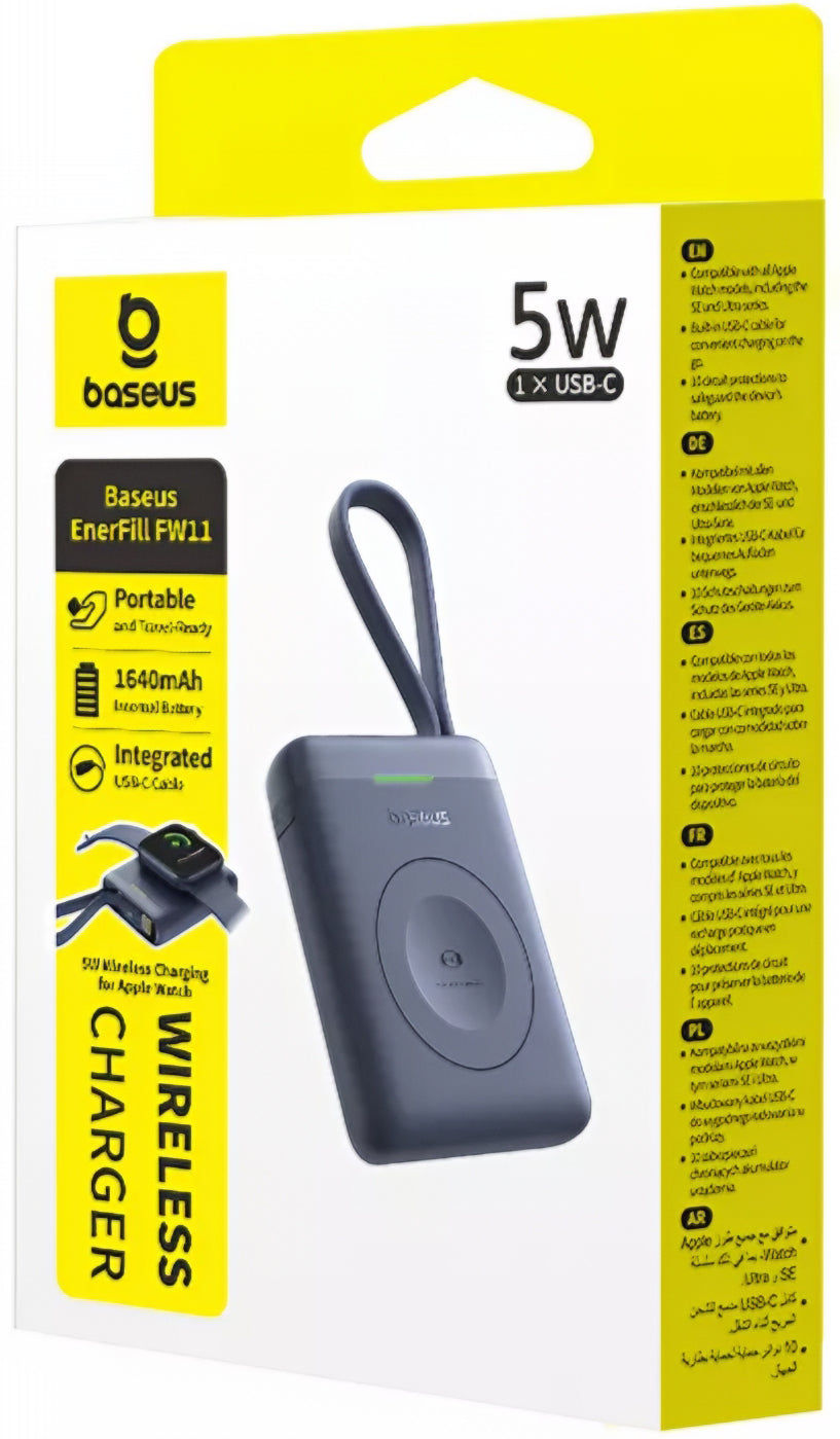 Bežična vanjska baterija Baseus EnerFill FW11 za Apple Watch Series, 1640mAh, 5W, 1 x QI, Crna E0205301