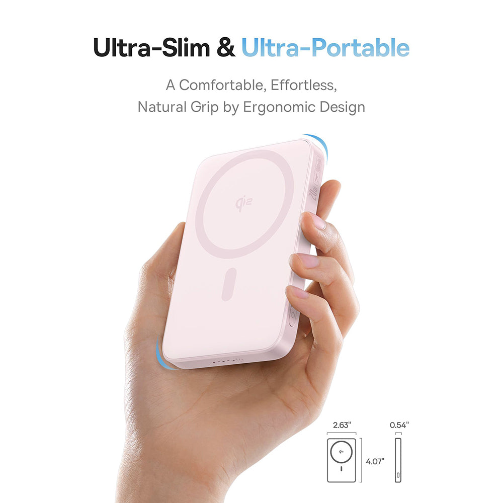 Vanjska bežična baterija Baseus PicoGo, 5000mAh, 20W, PD + FQI, 1 x QI - 1 x USB-C, Roza P10076800413-00