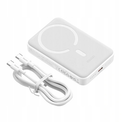 Vanjska bežična baterija Baseus Magnetic Mini, 10000mAh, 30W, PD + FQI, 1 x QI - 1 x USB-C, Bijela PPCX110202