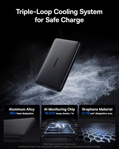Vanjska bežična baterija Baseus PicoGo AM41, 10000mAh, 27W, PD + FQI, 1 x QI - 1 x USB-C, Crna E0027201