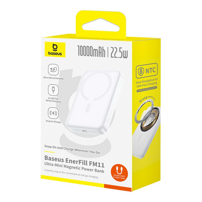 Vanjska bežična baterija Baseus EnerFill FM11 Ultra-Mini, 10000mAh, 22.5W, PD + FQI, 1 x QI - 1 x USB-C, Bijela P1008210E213-00