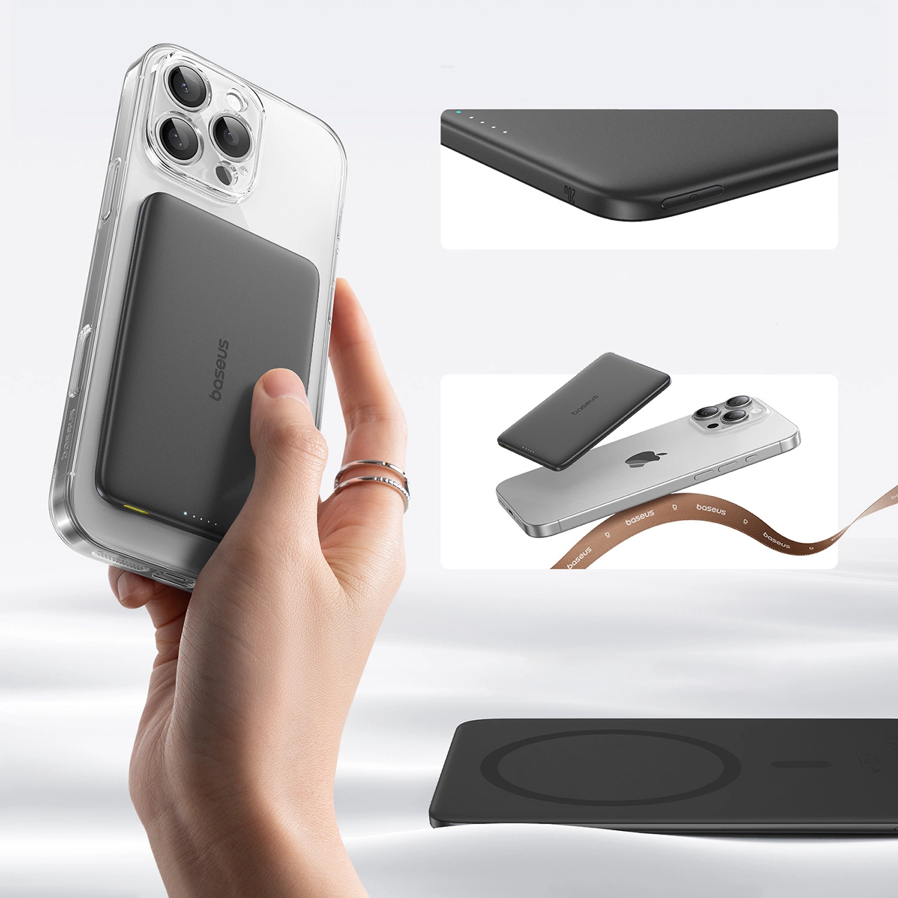 Vanjska bežična baterija Baseus PicoGo AM41, 5000mAh, 20W, PD + FQI, 1 x QI - 1 x USB-C, Crna