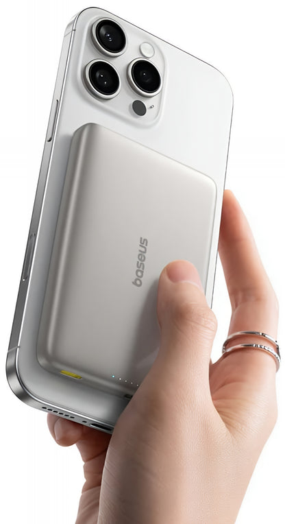 Vanjska bežična baterija Baseus PicoGo AM41, 10000mAh, 27W, PD + FQI, 1 x QI - 1 x USB-C, Bež E0027203