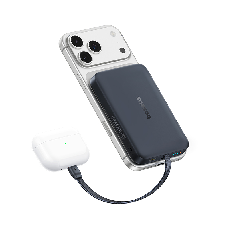 Bežična vanjska baterija Baseus EnerFill FM11, 10000 mAh, 30 W, PD + FQI, 1 × QI – 2 × USB-C, crna E0028904