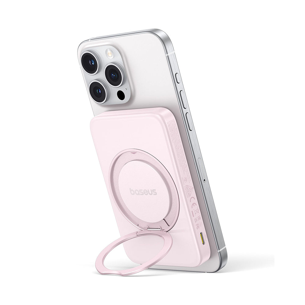 Vanjska bežična baterija Baseus PicoGo, 5000mAh, 20W, PD + FQI, 1 x QI - 1 x USB-C, Roza P10076800413-00