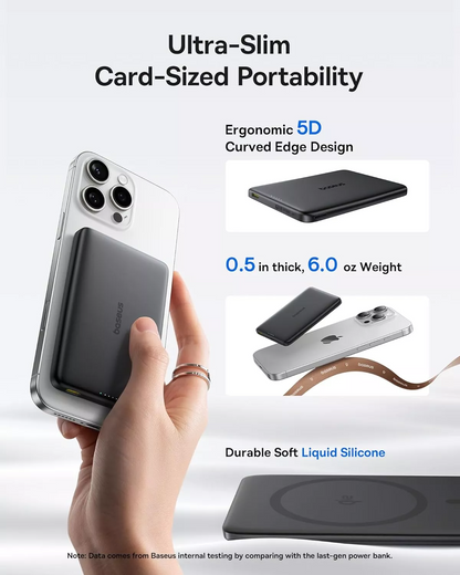Vanjska bežična baterija Baseus PicoGo AM41, 10000mAh, 27W, PD + FQI, 1 x QI - 1 x USB-C, Crna E0027201