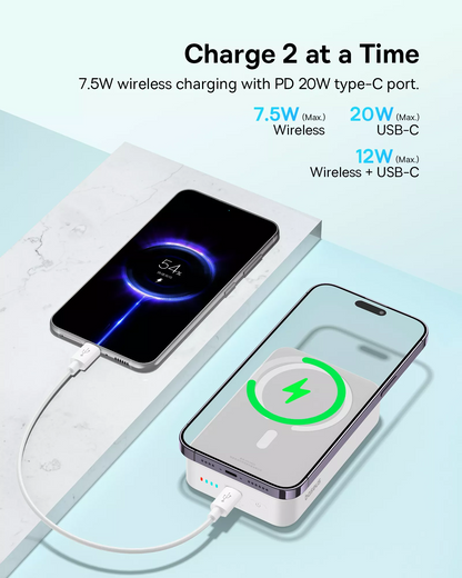 Bežična vanjska baterija Baseus EnerFill FM41 Mini, 20000mAh, 20W, PD + FQI, 1 x QI - 1 x USB-C, Bijela E0027U01