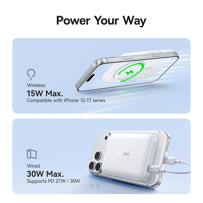Bežična vanjska baterija Baseus EnerFill FM11, 10000mAh, 30W, PD + FQI, 1 x QI - 1 x USB-C, Bijela
