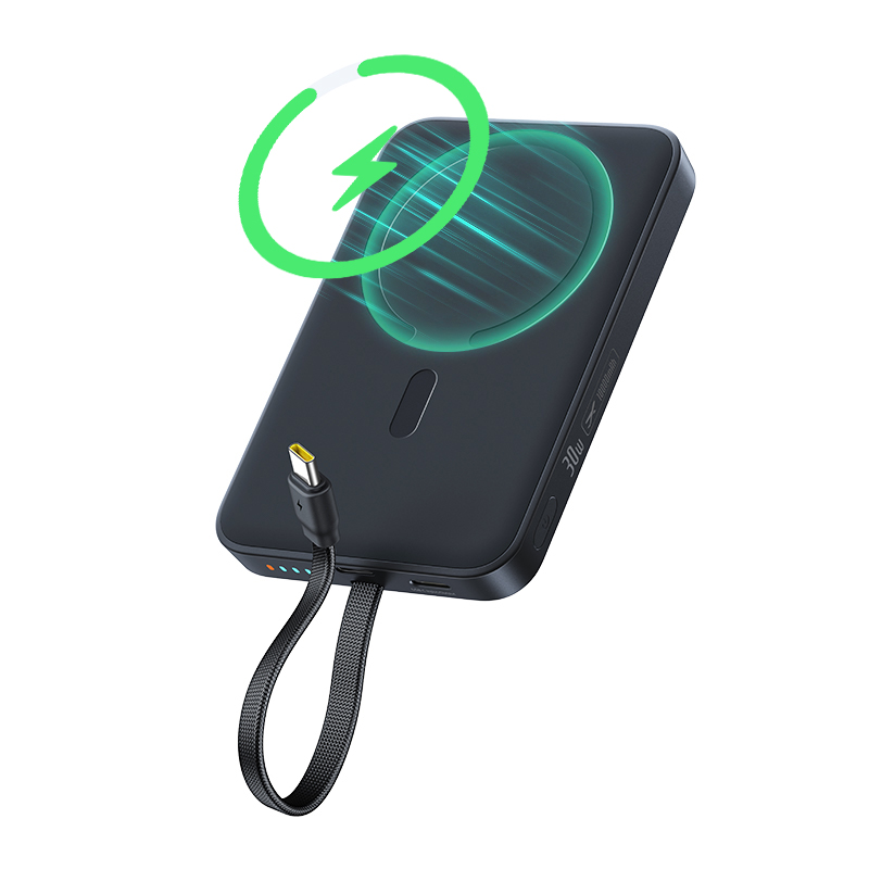 Bežična vanjska baterija Baseus EnerFill FM11, 10000 mAh, 30 W, PD + FQI, 1 × QI – 2 × USB-C, crna E0028904