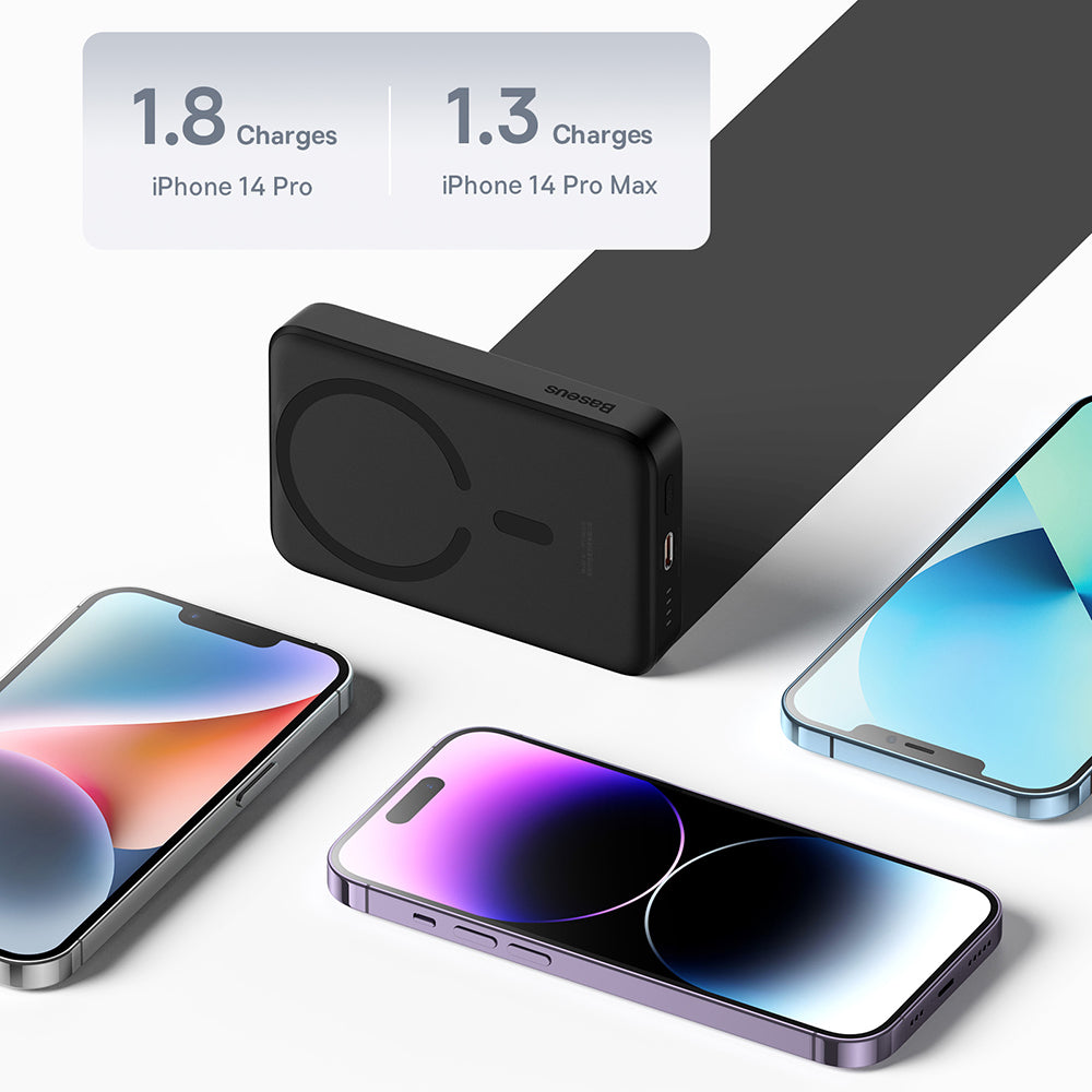 Vanjska baterija bežična Baseus Magnetic Mini, 10000mAh, 30W, PD + FQI, 1 x QI - 1 x USB-C, crna PPCX110201