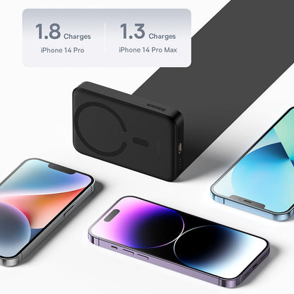 Vanjska baterija bežična Baseus Magnetic Mini, 10000mAh, 30W, PD + FQI, 1 x QI - 1 x USB-C, crna PPCX110201