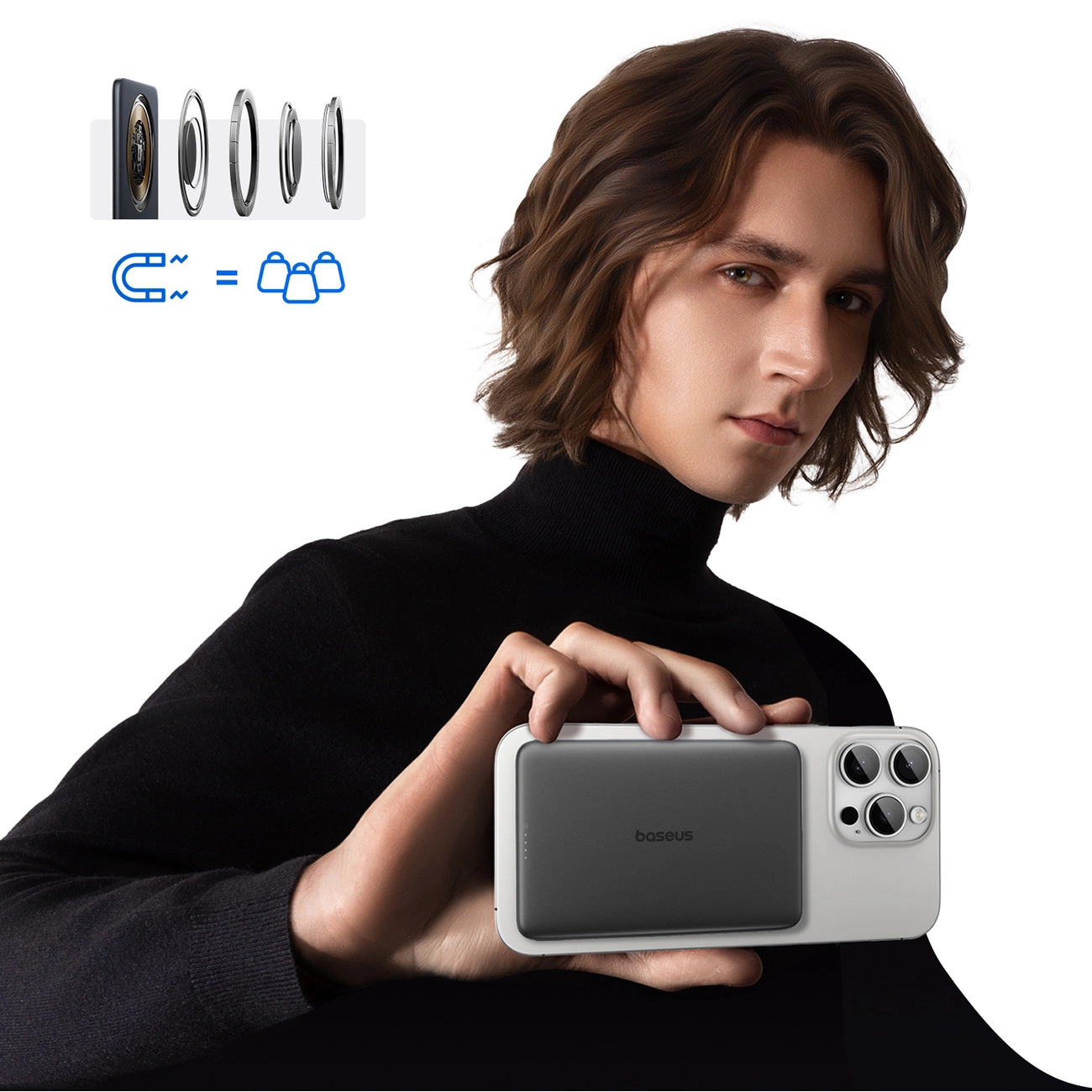 Vanjska bežična baterija Baseus PicoGo AM41, 5000mAh, 20W, PD + FQI, 1 x QI - 1 x USB-C, Crna