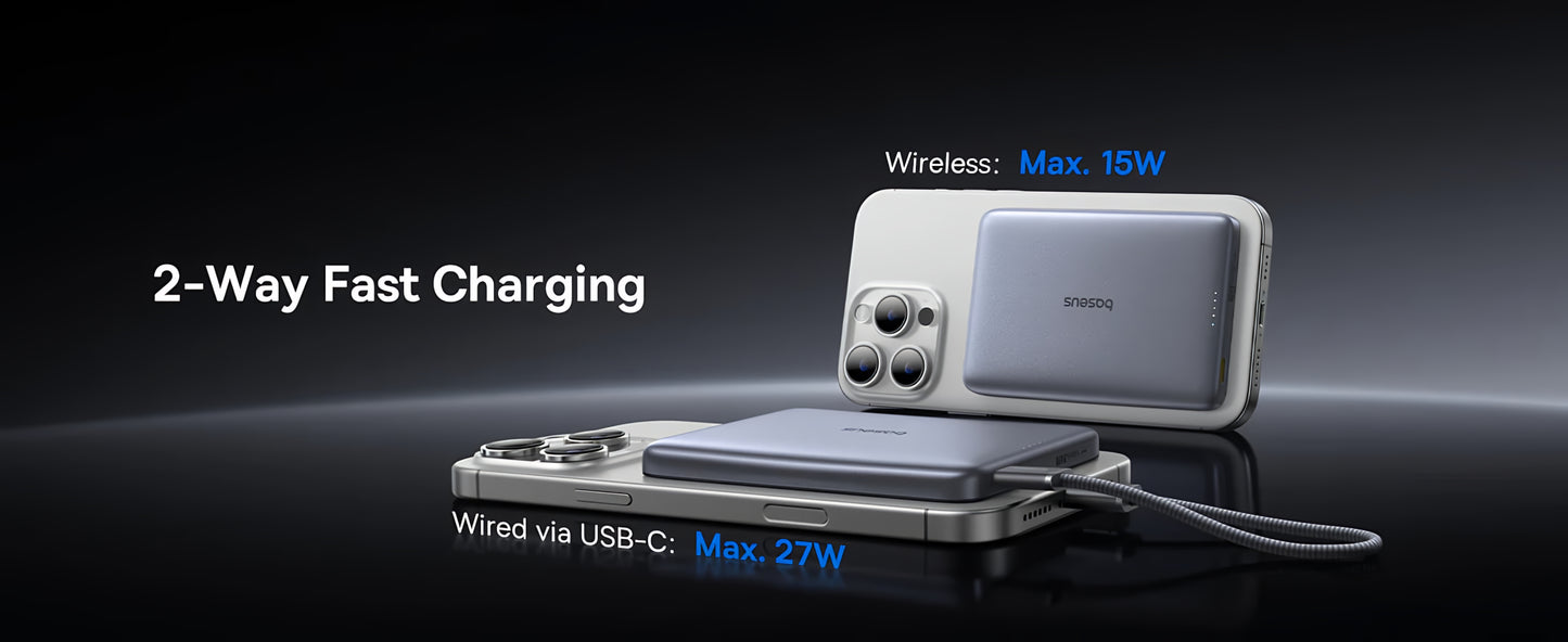 Vanjska bežična baterija Baseus PicoGo AM41, 10000mAh, 27W, PD + FQI, 1 x QI - 1 x USB-C, Bež E0027203