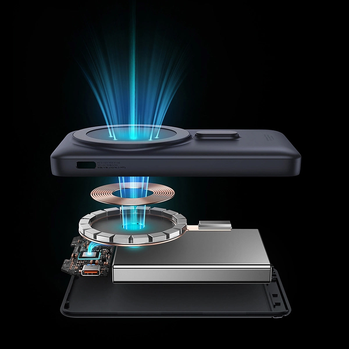 Vanjska baterija bežična Baseus Magnetic Bracket, 10000mAh, 20W, PD + FQI, 1 x QI - 1 x USB-C, plava PPCX000203