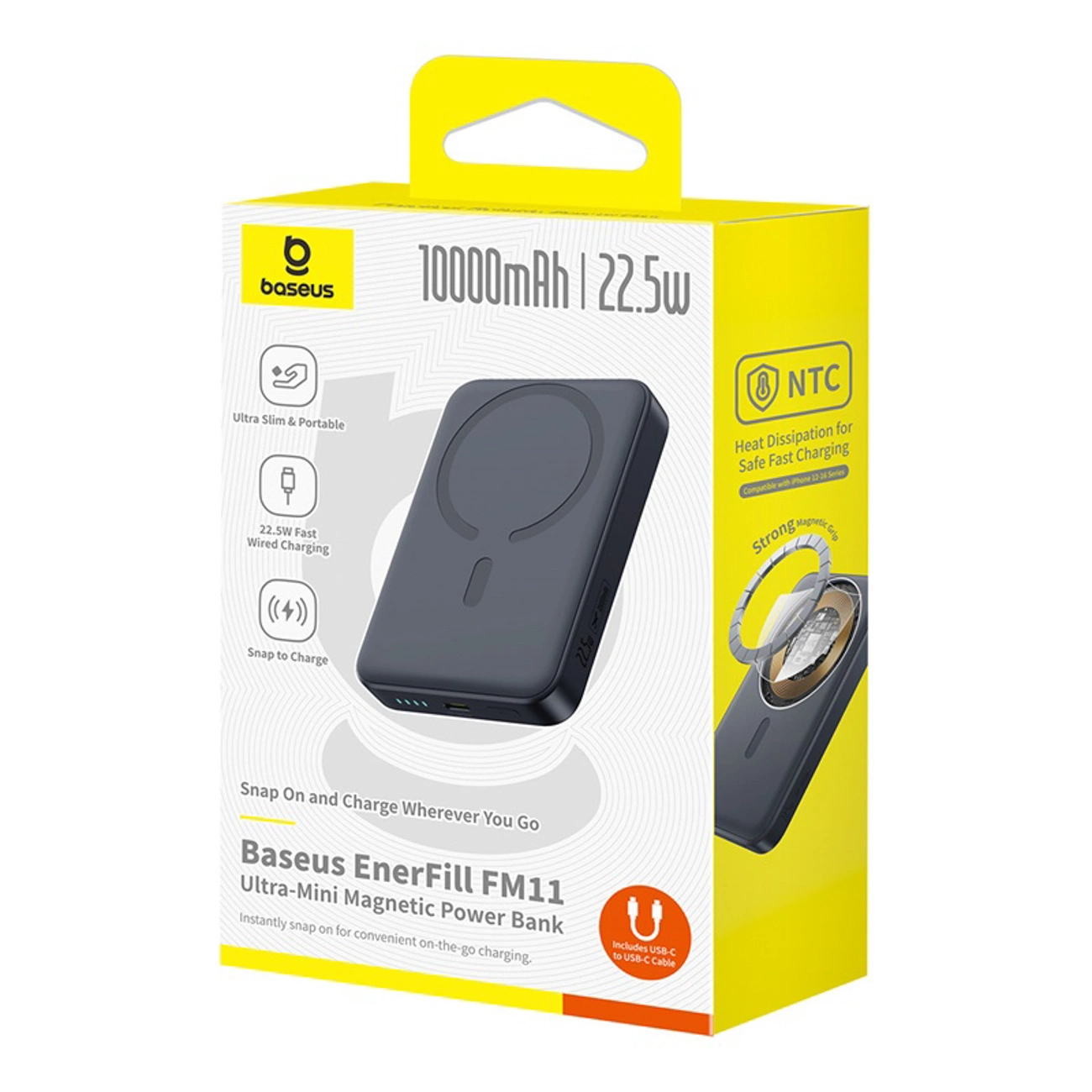 Vanjska bežična baterija Baseus EnerFill FM11 Ultra-Mini, 10000mAh, 22.5W, PD + FQI, 1 x QI - 1 x USB-C, Crna P1008210E123-00