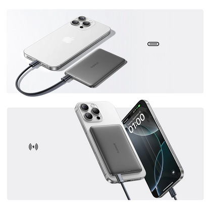 Vanjska bežična baterija Baseus PicoGo AM41, 5000mAh, 20W, PD + FQI, 1 x QI - 1 x USB-C, Crna