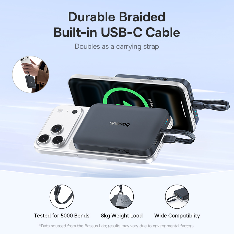 Bežična vanjska baterija Baseus EnerFill FM11, 10000 mAh, 30 W, PD + FQI, 1 × QI – 2 × USB-C, crna E0028904
