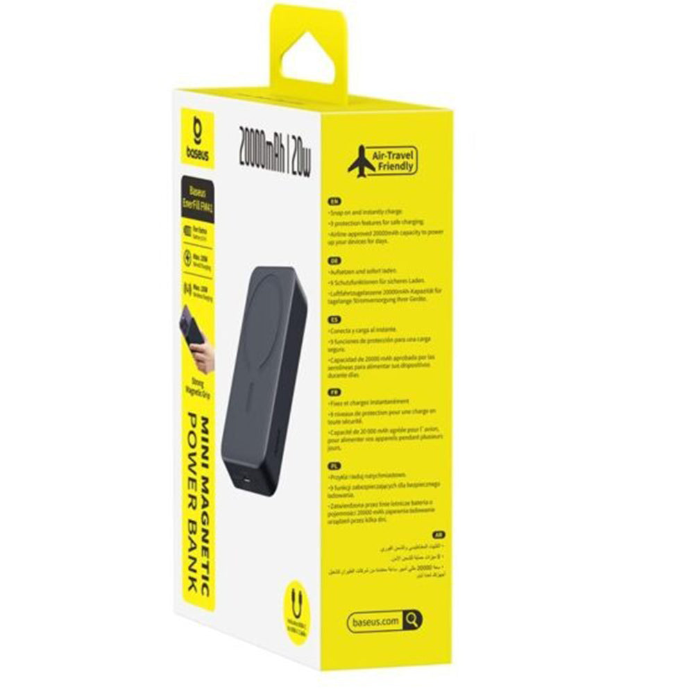 Bežična vanjska baterija Baseus EnerFill FM41, 20000mAh, 20W, PD - FQI, 1 x QI - 1 x USB-C, Crna E0027U00