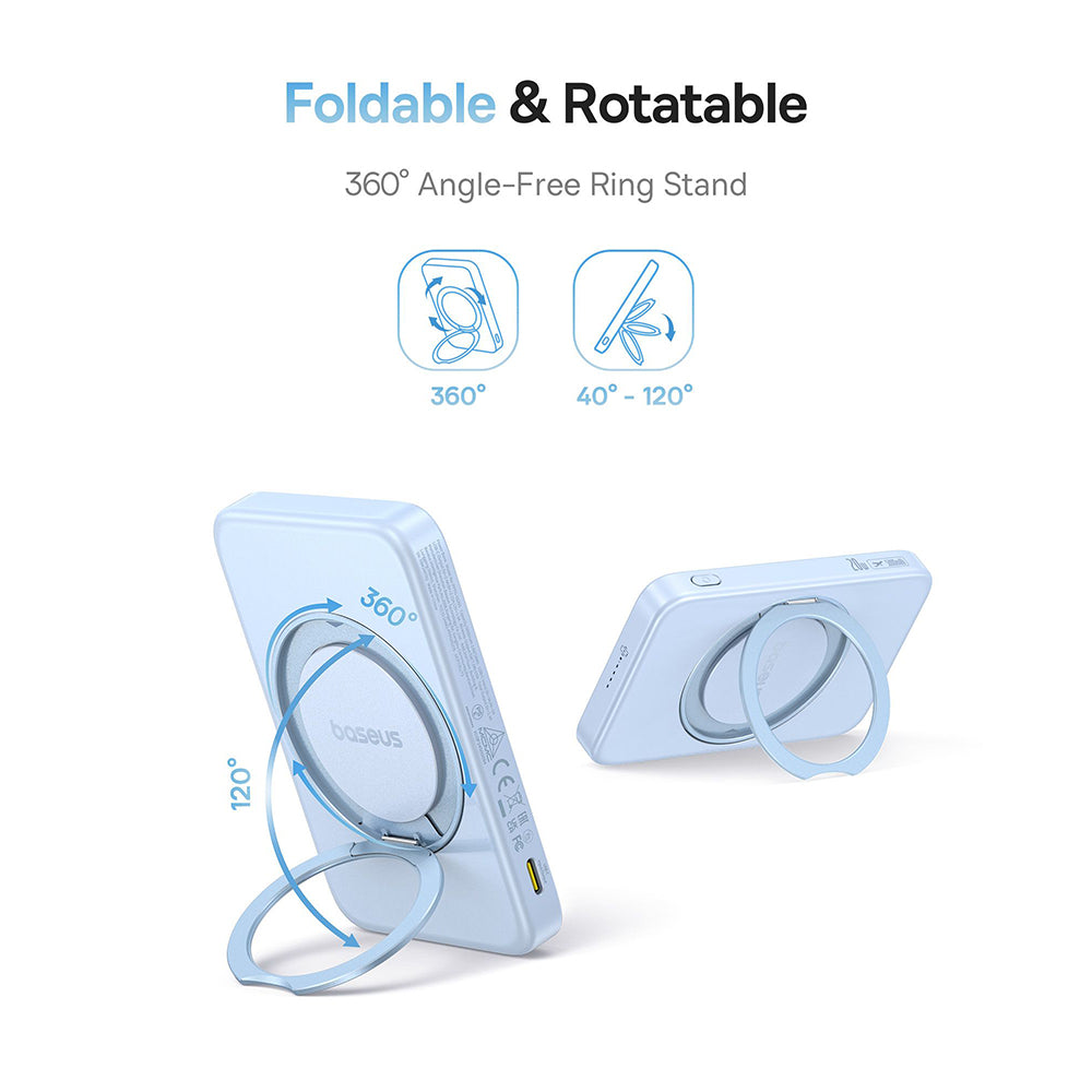 Vanjska bežična baterija Baseus PicoGo, 5000mAh, 20W, PD + FQI, 1 x QI - 1 x USB-C, Plava P10076800313-00