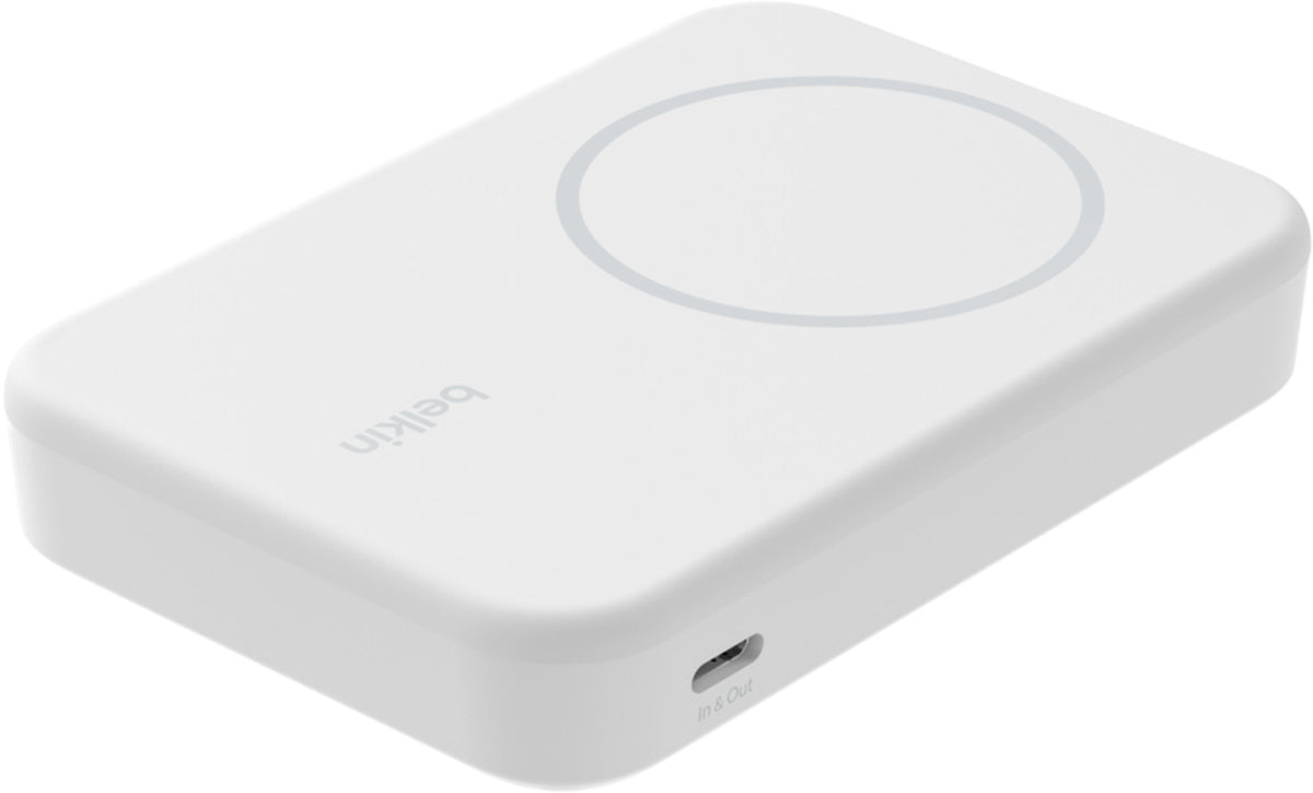 Bežična vanjska baterija Belkin BoostCharge Pro s postoljem, 8000mAh, 15W, FQI, 1 x QI - 1 x USB-C, Bijela BPD007btWH