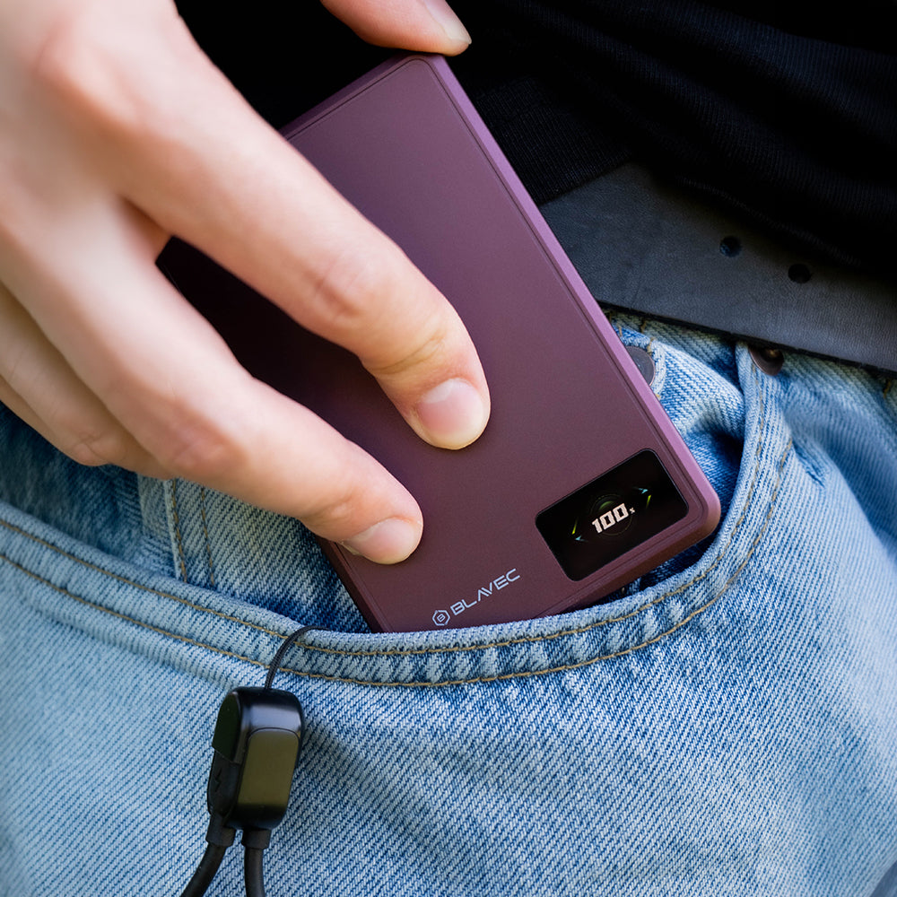 Bežična vanjska baterija Blavec BJ-03 Slim, 10000 mAh, 22,5 W, PD + FQI, 1 x QI - 1 x USB-C, ljubičasta
