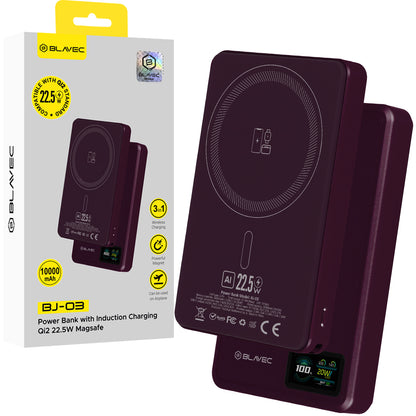 Bežična vanjska baterija Blavec BJ-03 Slim, 10000 mAh, 22,5 W, PD + FQI, 1 x QI - 1 x USB-C, ljubičasta