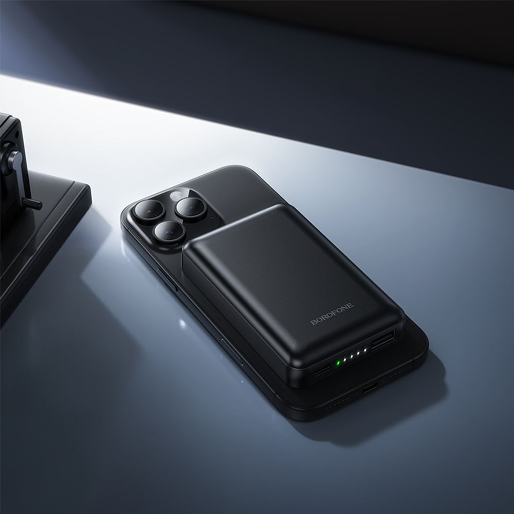 Vanjska bežična baterija Borofone BJ82 Dawn, 5000mAh, 10W, 1 x QI - 1 x USB-A, Crna
