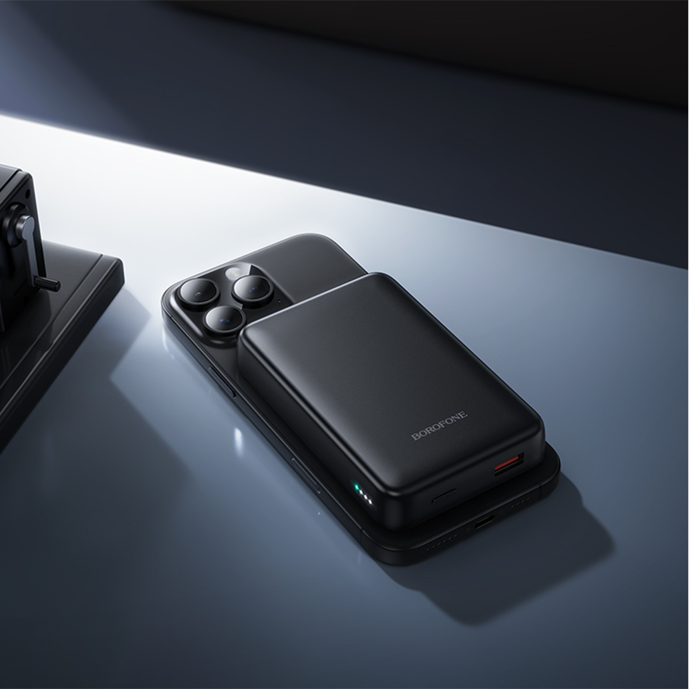 Vanjska bežična baterija Borofone BJ82A Dawn, 10000mAh, 22.5W, QC + PD + FQI, 1 x QI - 1 x USB-A - 1 x USB-C, Crna