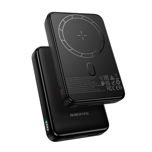 Vanjska bežična baterija Borofone BJ82A Dawn, 10000mAh, 22.5W, QC + PD + FQI, 1 x QI - 1 x USB-A - 1 x USB-C, Crna