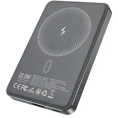 Bežična vanjska baterija BWOO BO-P82, 10000mAh, 22.5W, PD + FQI, 1 x QI - 1 x USB-C, Siva