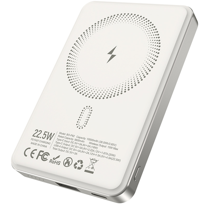 Bežična vanjska baterija BWOO BO-P82, 10000mAh, 22.5W, PD + FQI, 1 x QI - 1 x USB-C, Bijela