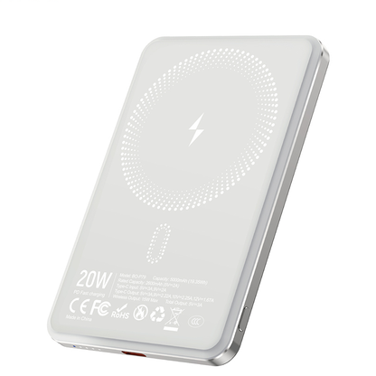Bežična vanjska baterija BWOO P79, 5000mAh, 20W, PD + FQI, 1 x QI - 1 x USB-C, Siva