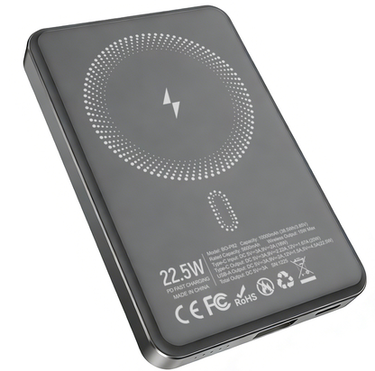 Bežična vanjska baterija BWOO BO-P82, 10000mAh, 22.5W, PD + FQI, 1 x QI - 1 x USB-C, Siva