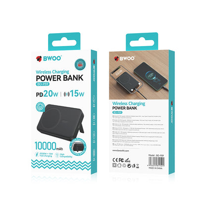 Vanjska baterija Wireless BWOO BO-P59, 10000mAh, 20W, PD + FQI, 1 x QI - 1 x USB-C, Crna