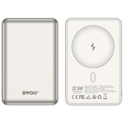 Bežična vanjska baterija BWOO BO-P82, 10000mAh, 22.5W, PD + FQI, 1 x QI - 1 x USB-C, Bijela