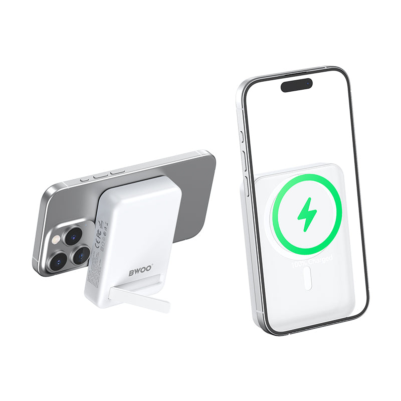 Vanjska baterija Wireless BWOO BO-P59, 10000mAh, 20W, PD + QI, 1 x QI - 1 x USB-C, Bijela